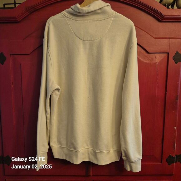 Sean John XL Ivory Dress Sweatshirt Cowl Style Button Neck Embroidered Sharp EUC - Picture 2 of 4